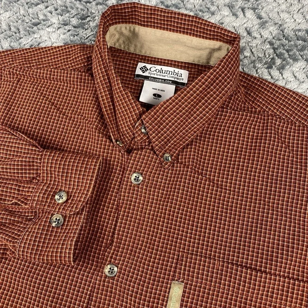 Columbia Orange Plaid Button Down Long Sleeve Shirt Men's Size Large - Picture 1 of 11